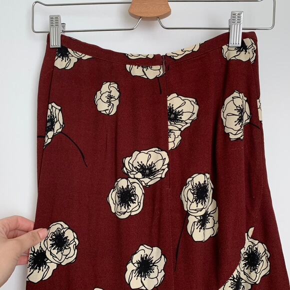 ROUJE PARIS Scarlet Floral Skirt Burgendy Womens Midi Size 34 US 2 - Picture 5 of 10